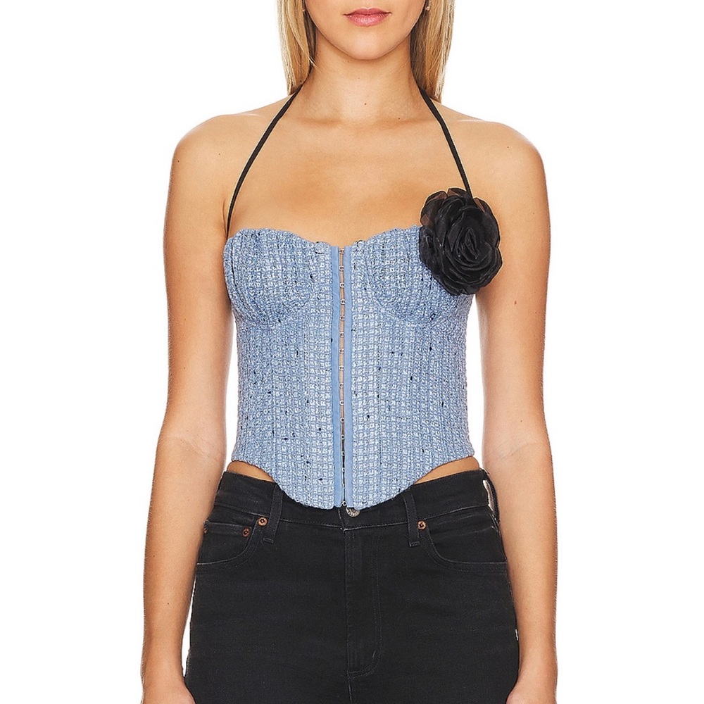 Lovers + Friends Domino Bustier top in Blue Tweed 🩵💙